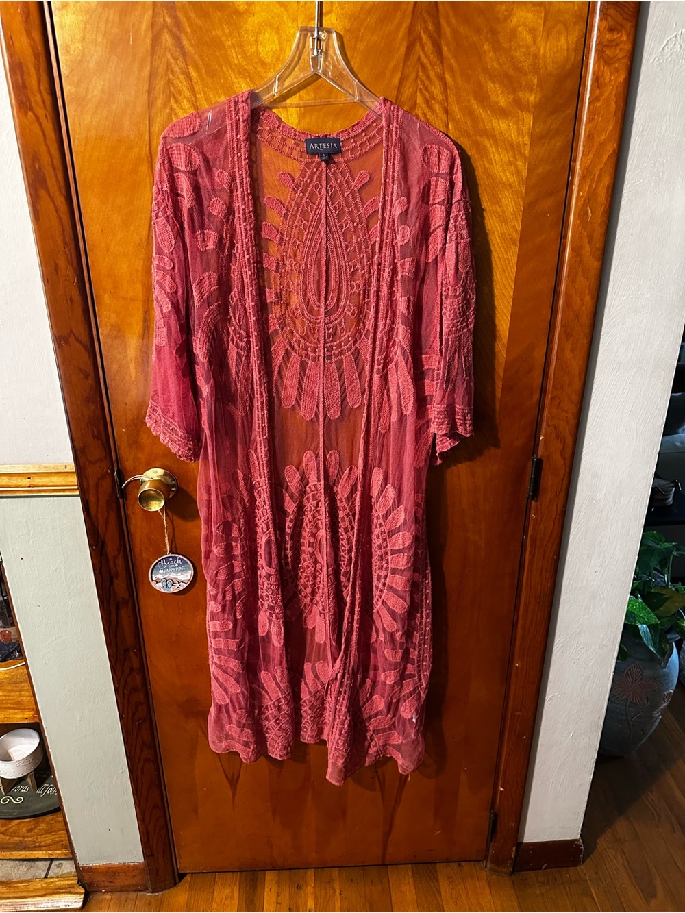 Coral Lace Open-Front Tunic Kimono